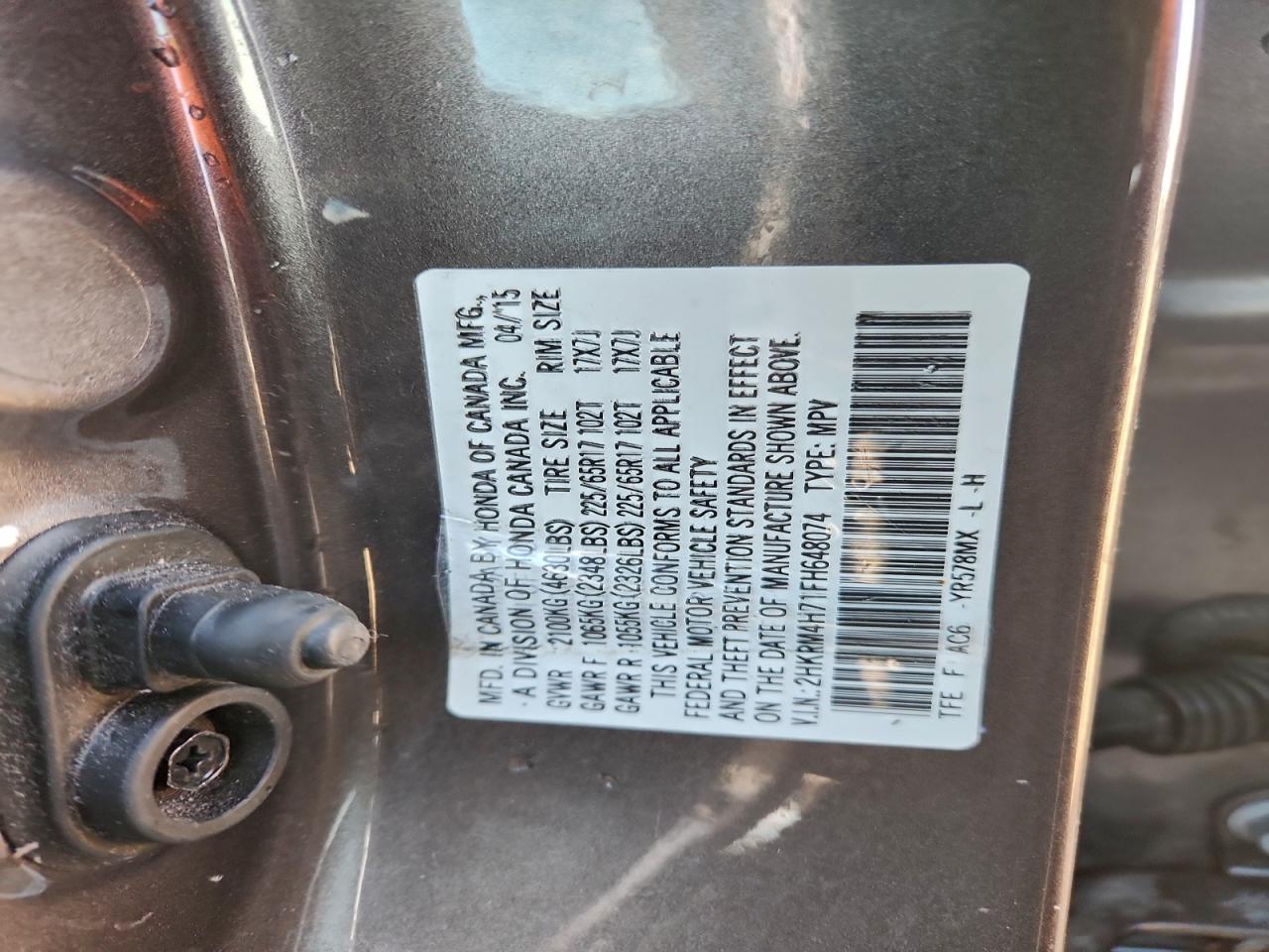 2015 Honda Cr-V Exl VIN: 2HKRM4H71FH648074 Lot: 95207905