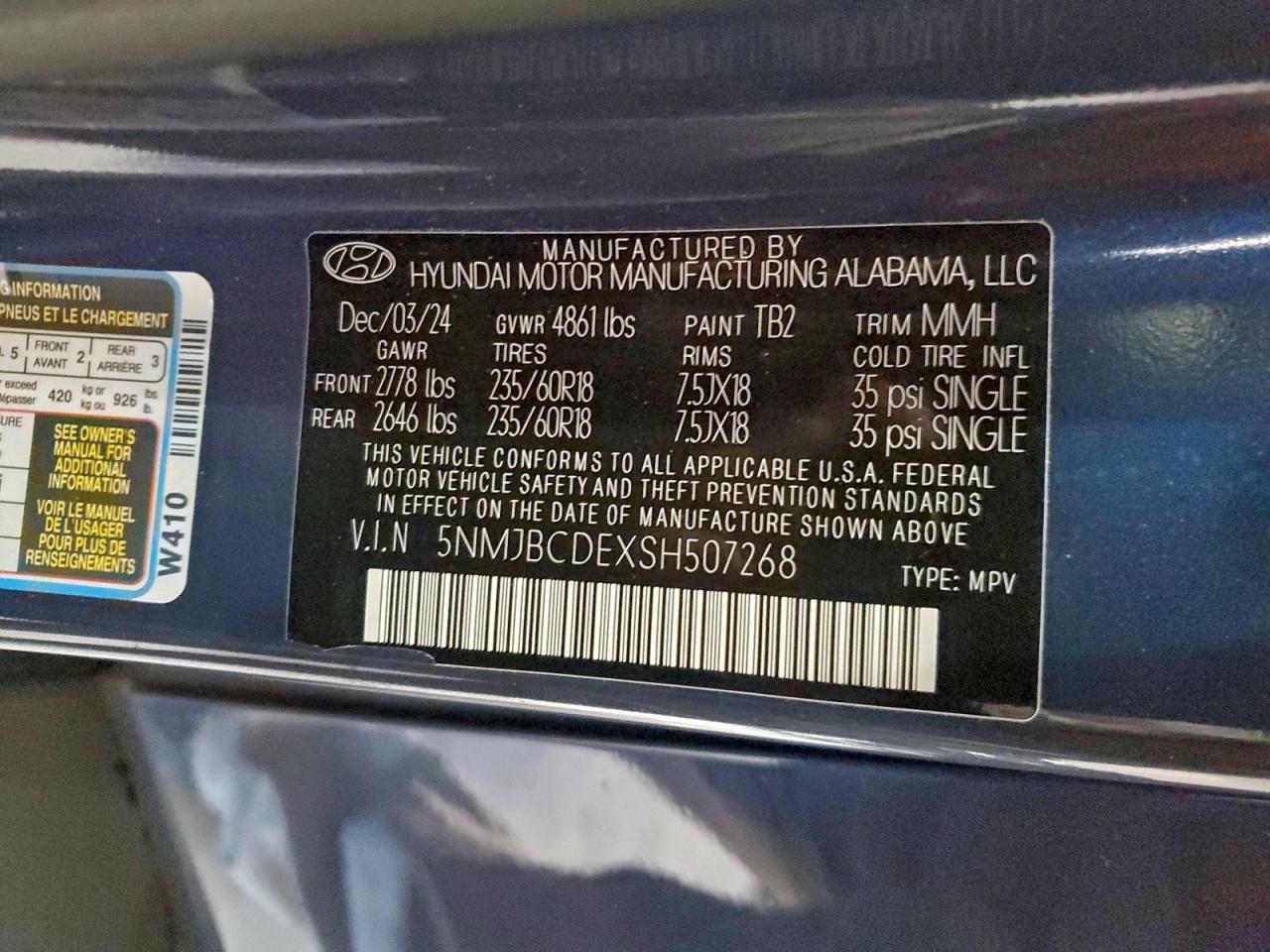 2025 Hyundai Tucson Sel VIN: 5NMJBCDEXSH507268 Lot: 94455865