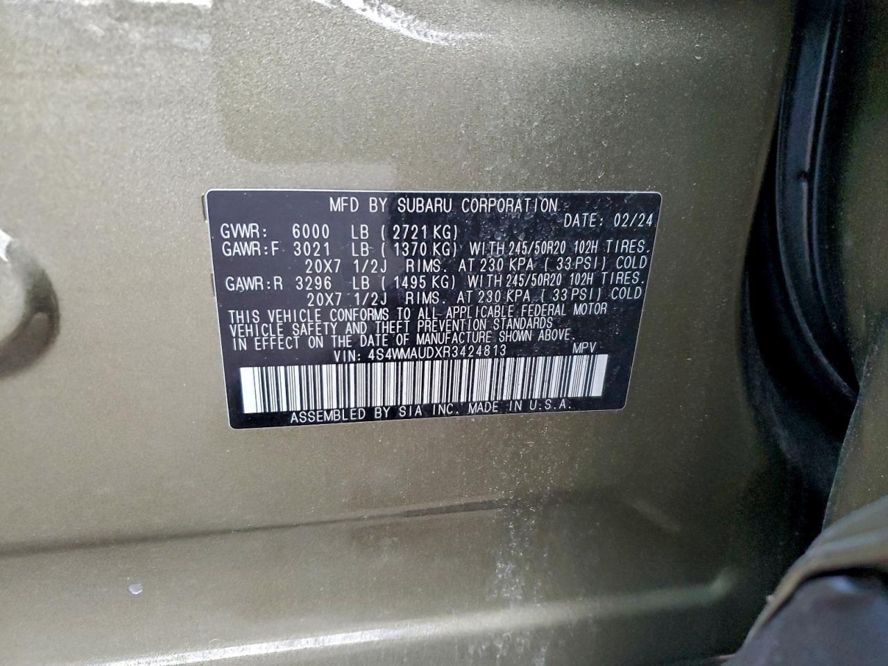 2024 Subaru Ascent Limited VIN: 4S4WMAUDXR3424813 Lot: 93566405