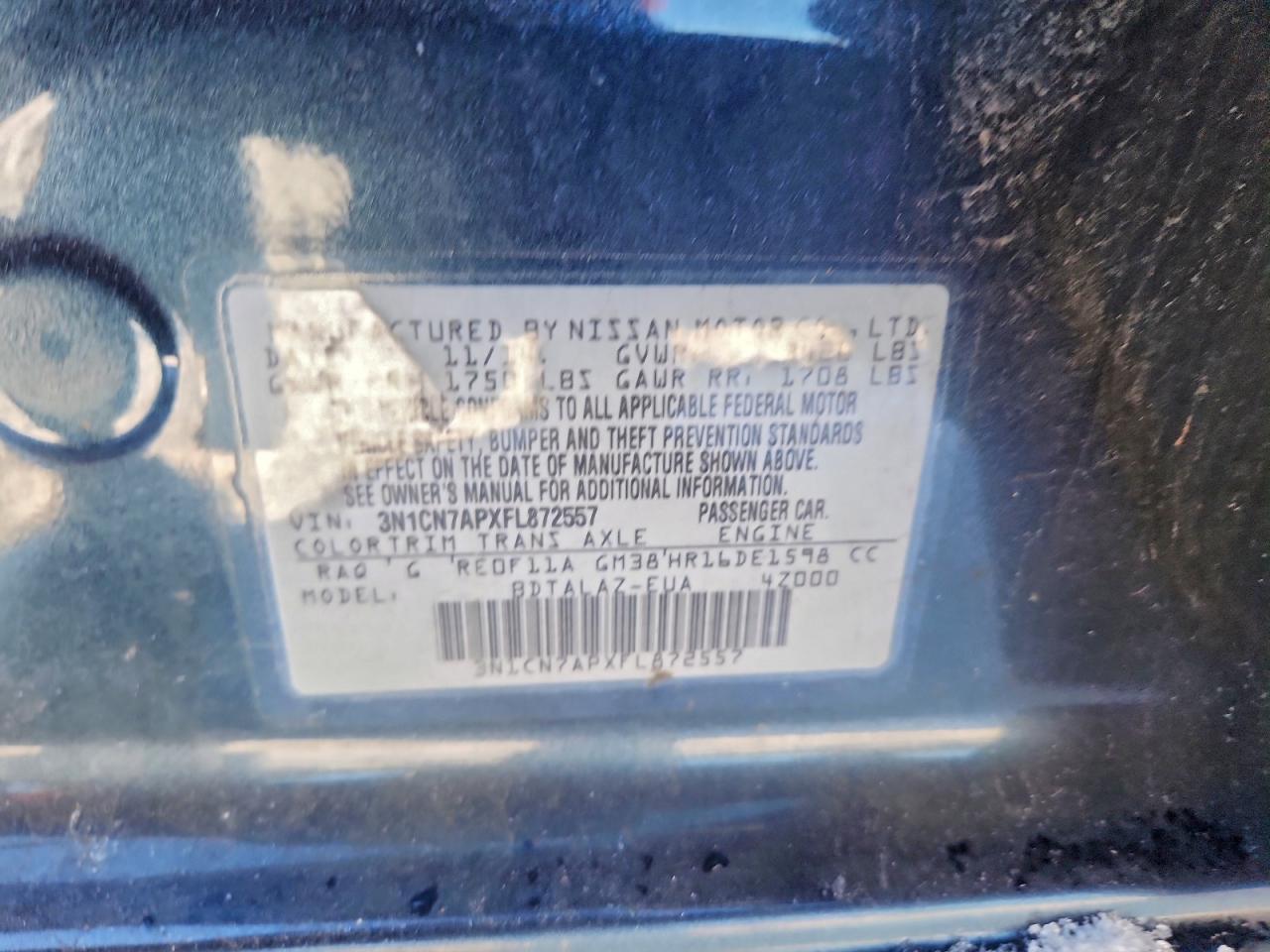 2015 Nissan Versa S VIN: 3N1CN7APXFL872557 Lot: 97444825