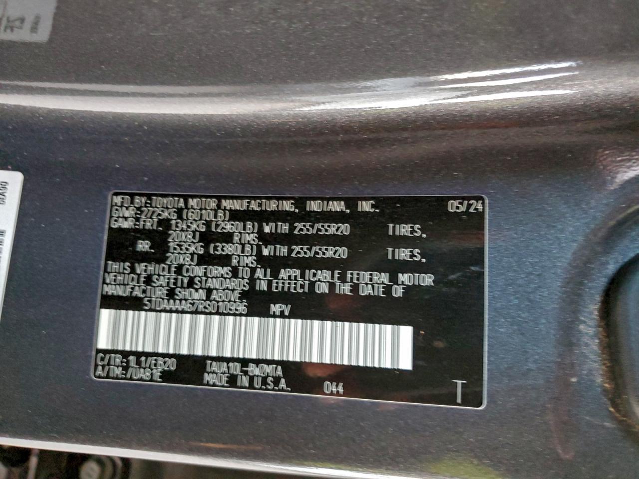 2024 Lexus Tx 350 Base VIN: 5TDAAAA67RS010996 Lot: 95058125