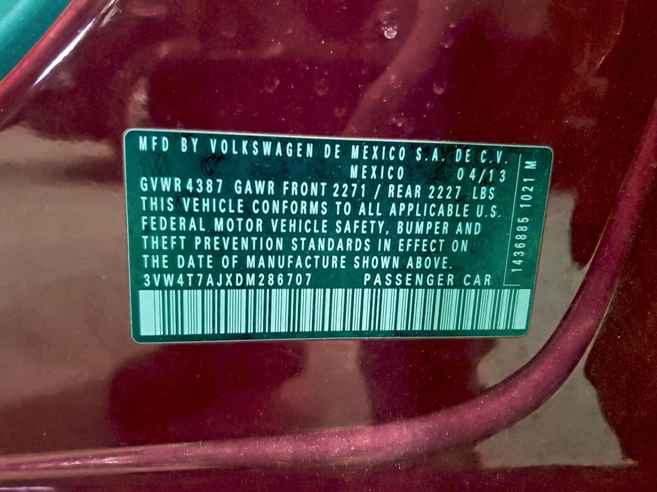 2013 Volkswagen Jetta Gli VIN: 3VW4T7AJXDM286707 Lot: 95404485