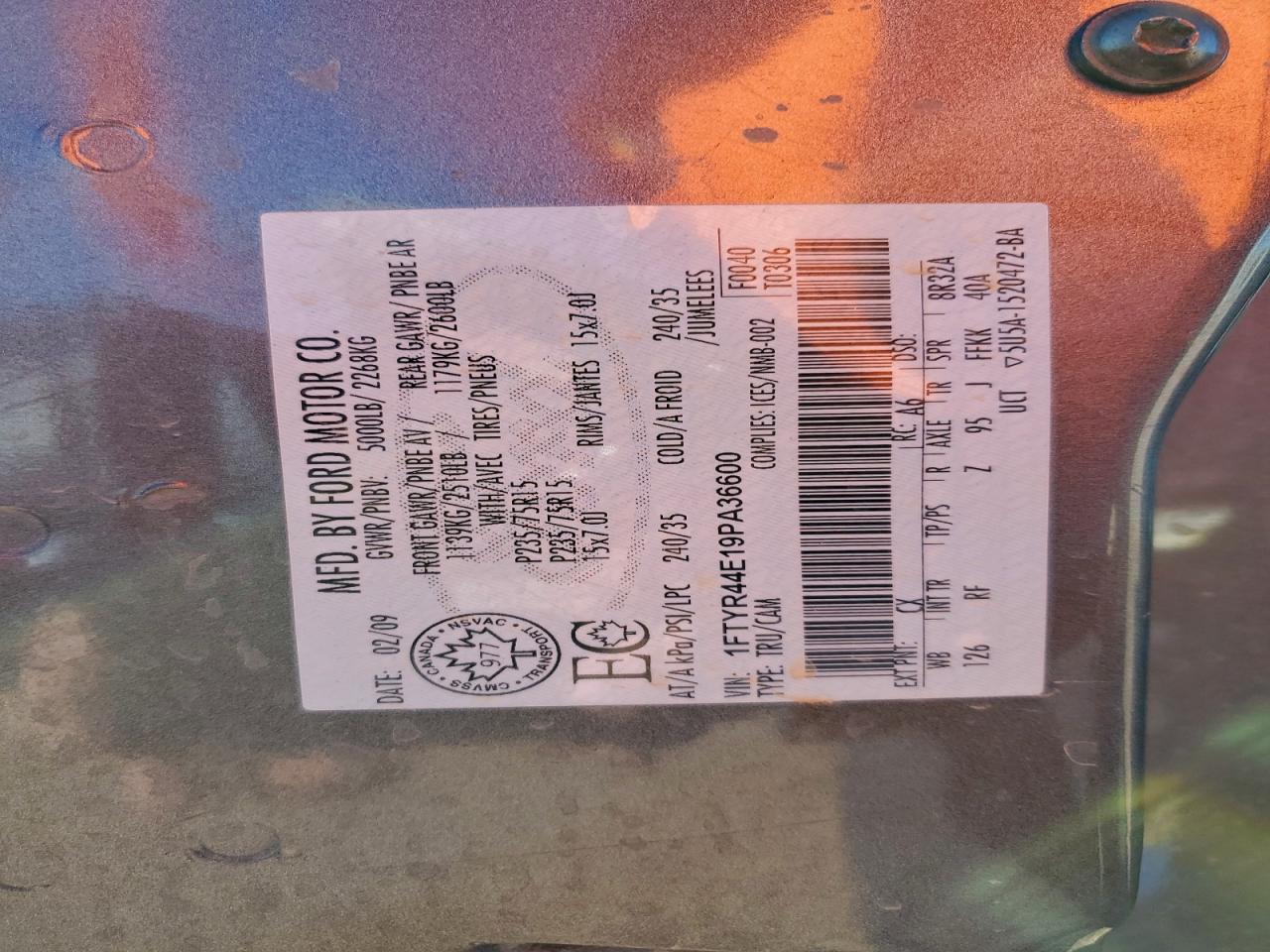 2009 Ford Ranger Super Cab VIN: 1FTYR44E19PA36600 Lot: 94340195