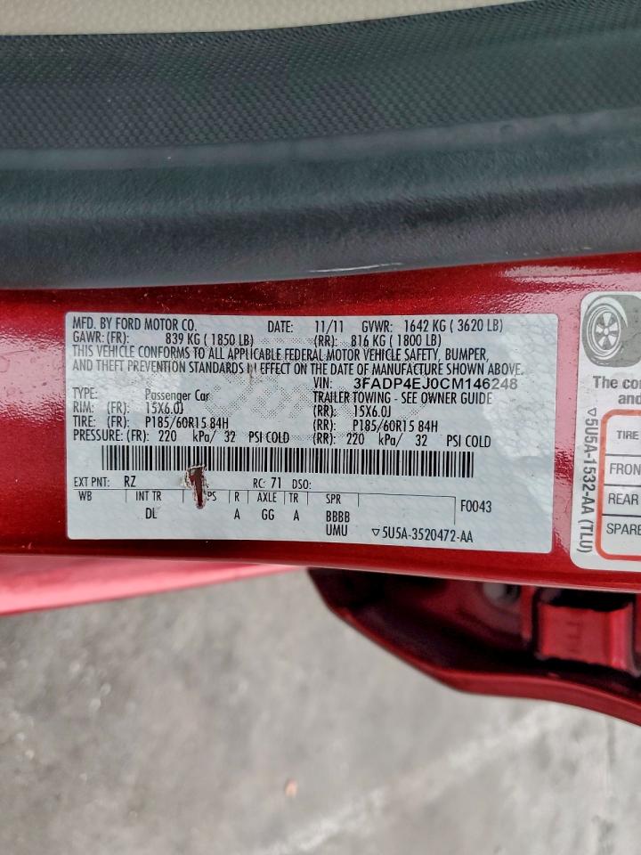 2012 Ford Fiesta Se VIN: 3FADP4EJ0CM146248 Lot: 96788835