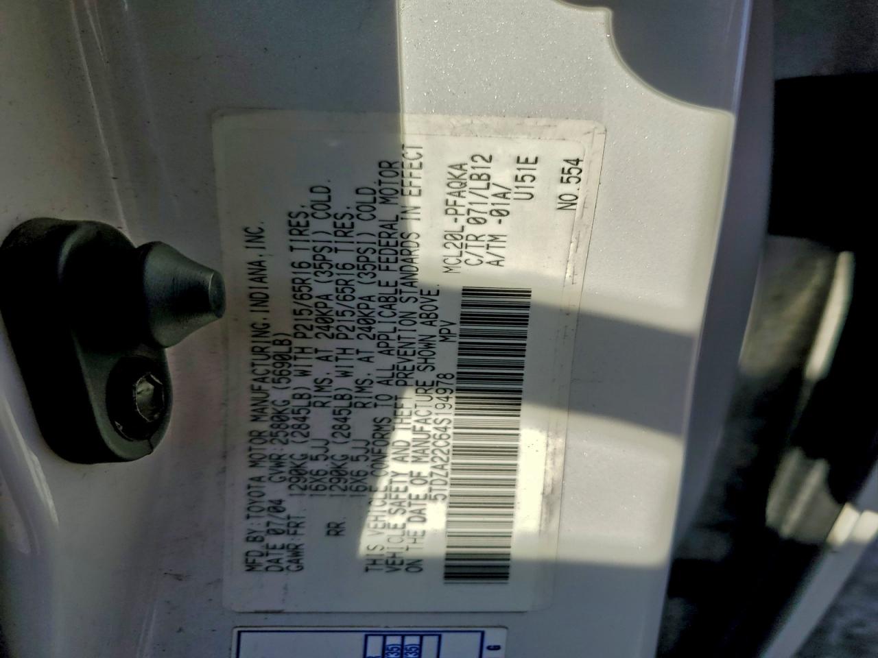 2004 Toyota Sienna Xle VIN: 5TDZA22C64S194978 Lot: 93990445