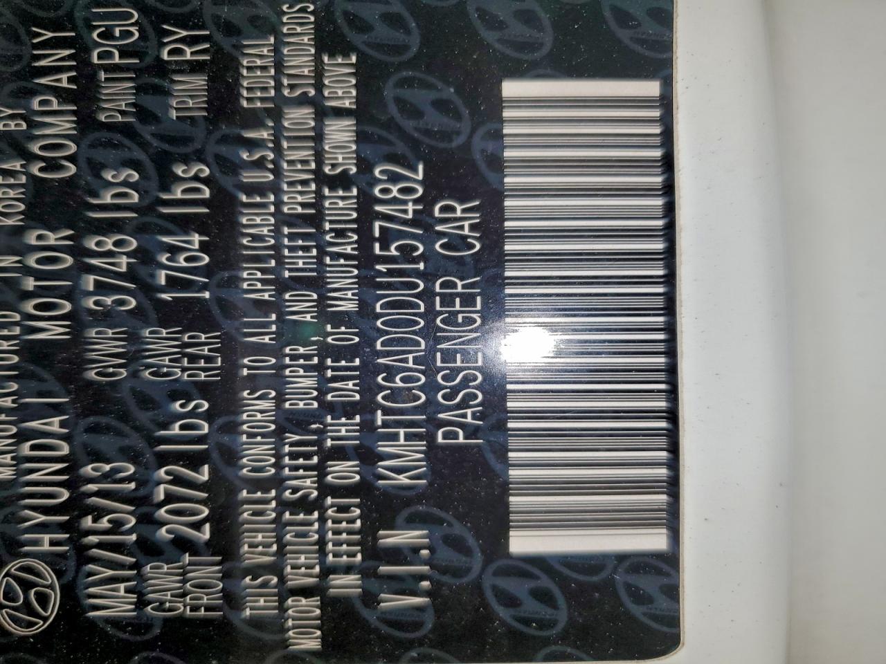 2013 Hyundai Veloster VIN: KMHTC6AD0DU157482 Lot: 95796345