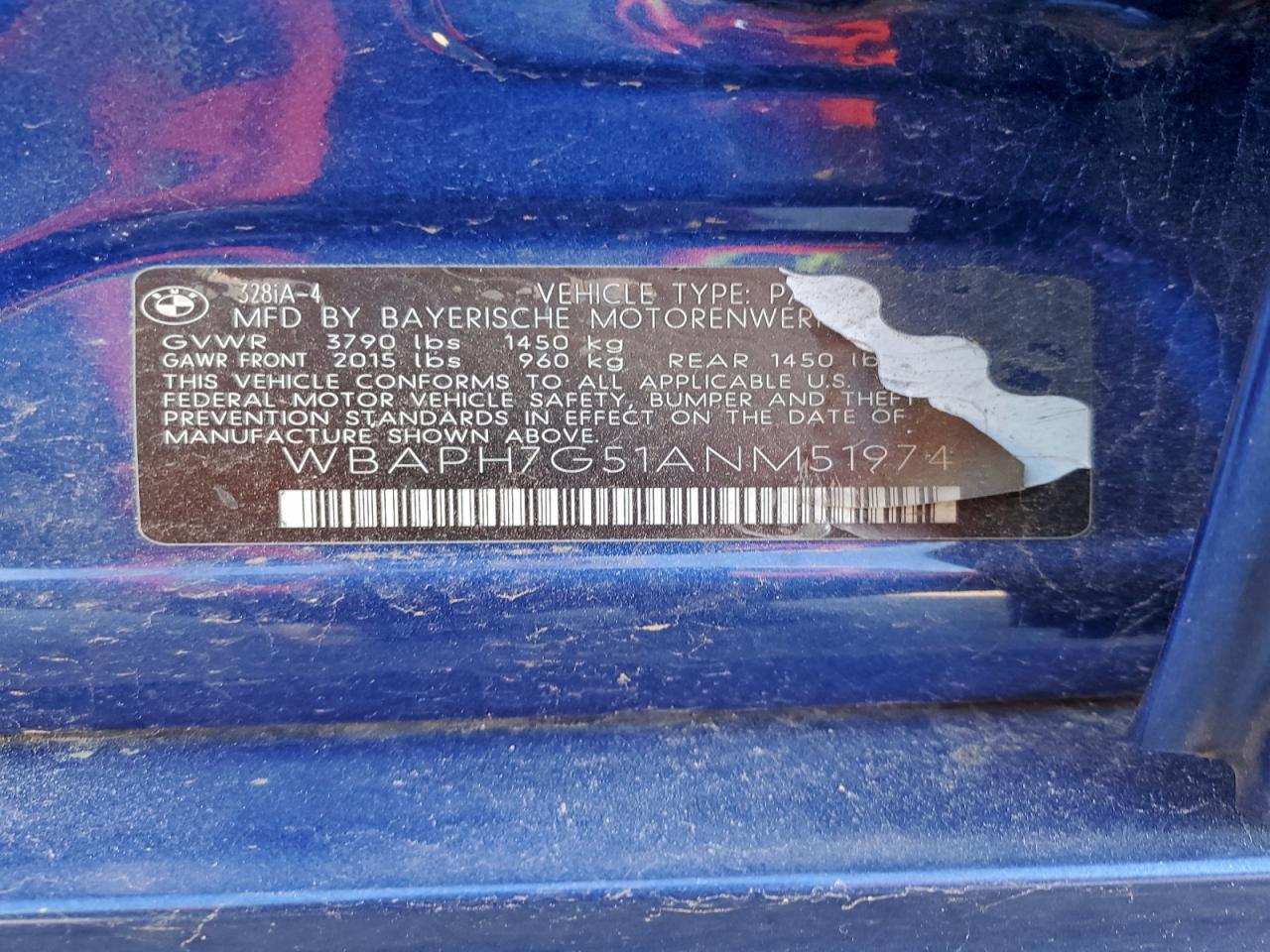 2010 BMW 328 I VIN: WBAPH7G51ANM51974 Lot: 96822645