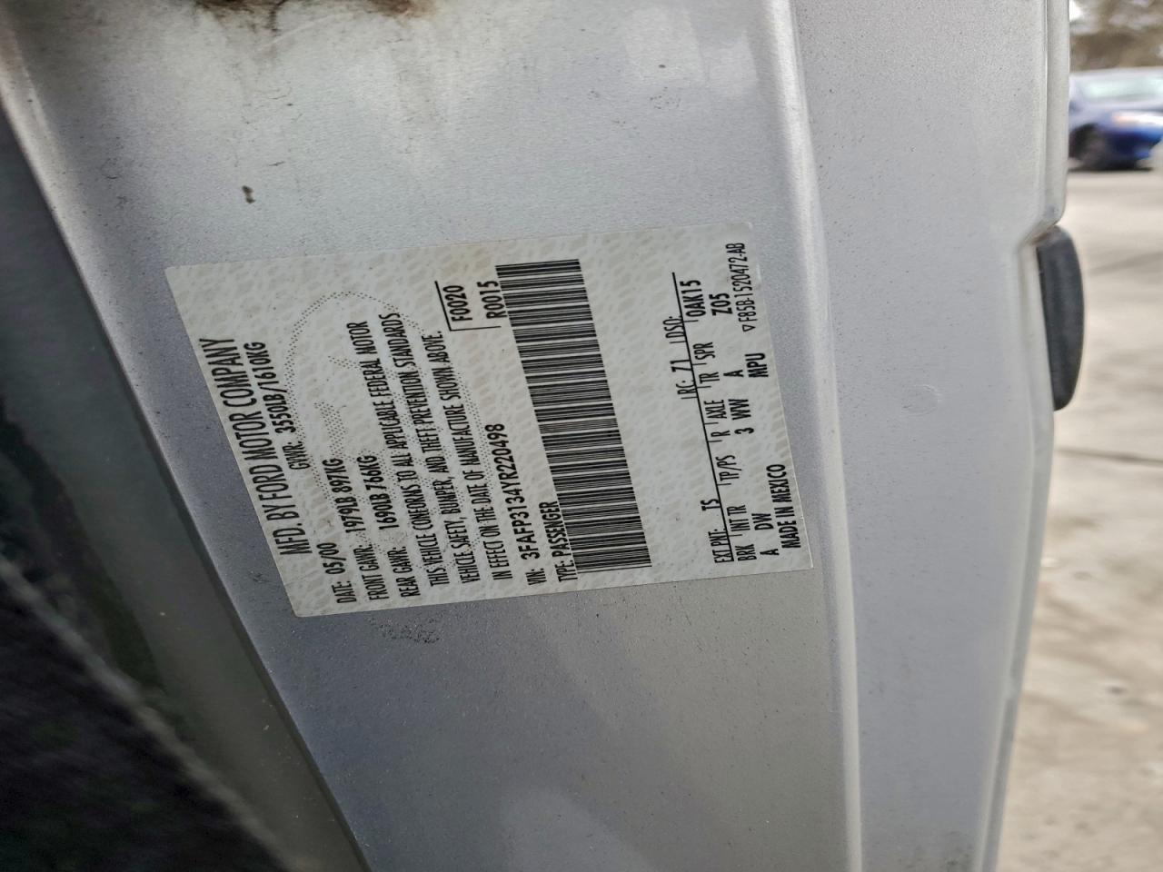 2000 Ford Focus Zx3 VIN: 3FAFP3134YR220498 Lot: 94833625