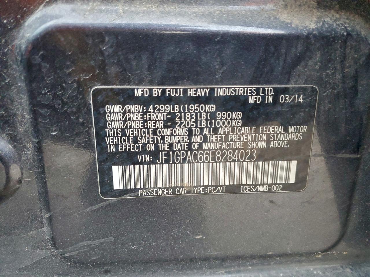 2014 Subaru Impreza Premium VIN: JF1GPAC66E8284023 Lot: 96971335