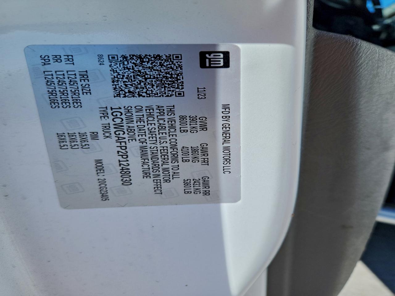 2023 Chevrolet Express G2500 VIN: 1GCWGAFP2P1248030 Lot: 96016105