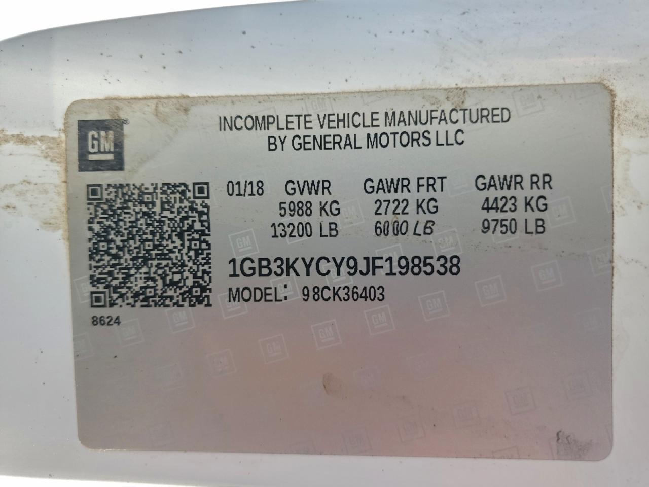 2018 Chevrolet Silverado Truck Cab And Chassis VIN: 1GB3KYCY9JF198538 Lot: 96288865