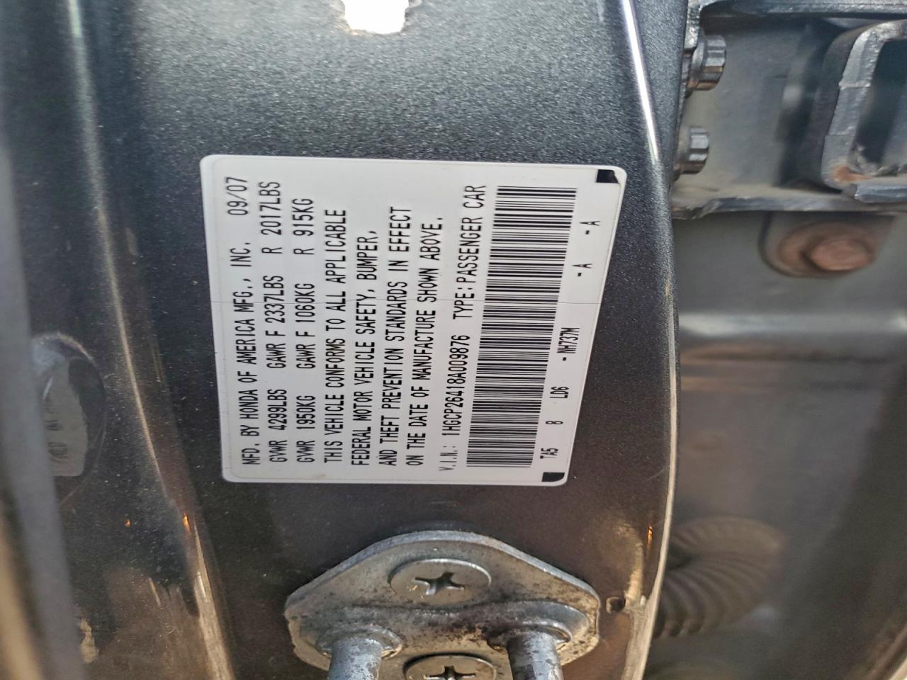 2008 Honda Accord Lxp VIN: 1HGCP26418A009876 Lot: 96075755