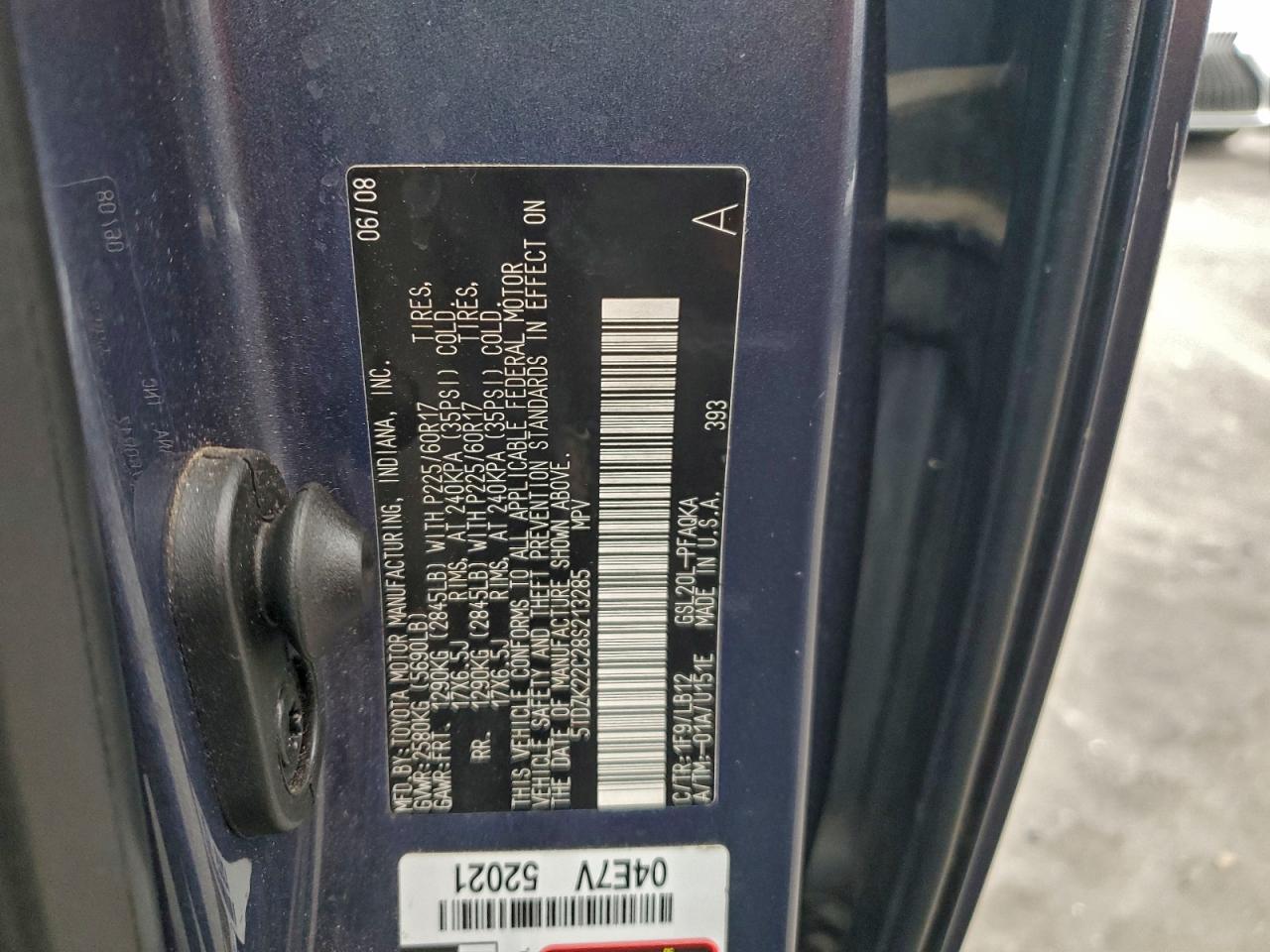 2008 Toyota Sienna Xle VIN: 5TDZK22C28S213285 Lot: 94288365