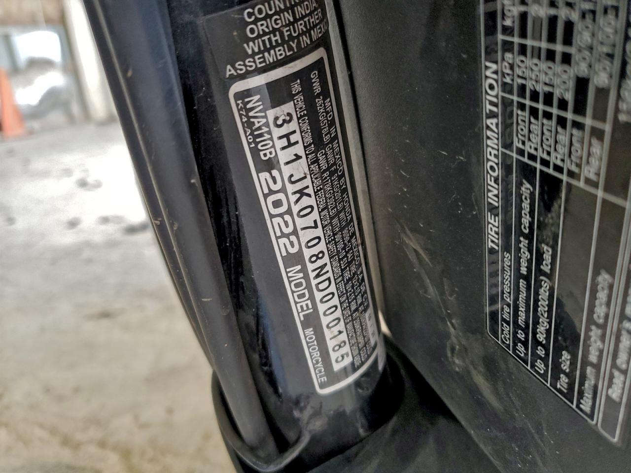 2022 Honda Nva110 B VIN: 3H1JK0708ND000185 Lot: 94360595