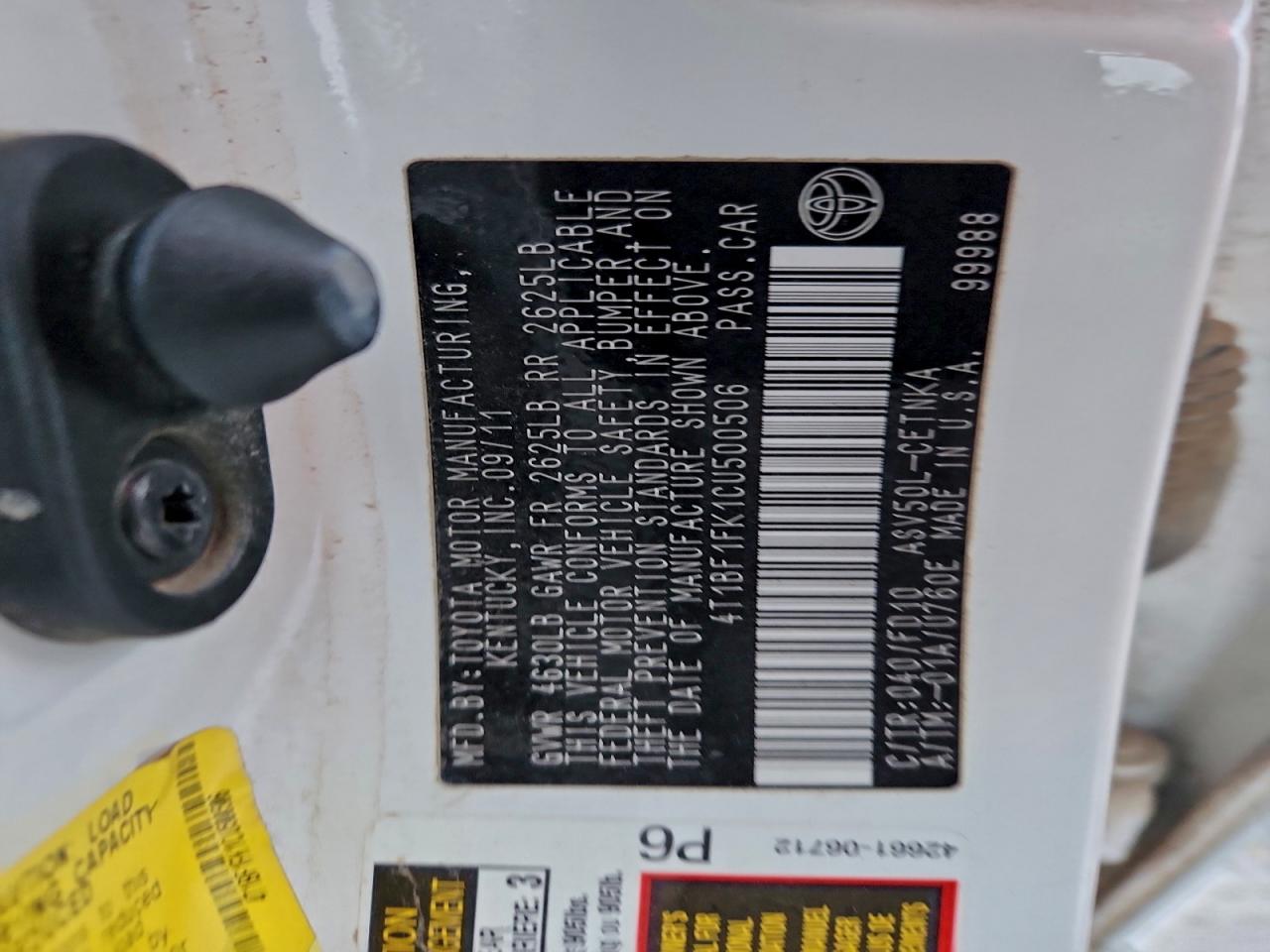 2012 Toyota Camry Base VIN: 4T1BF1FK1CU500506 Lot: 94318305