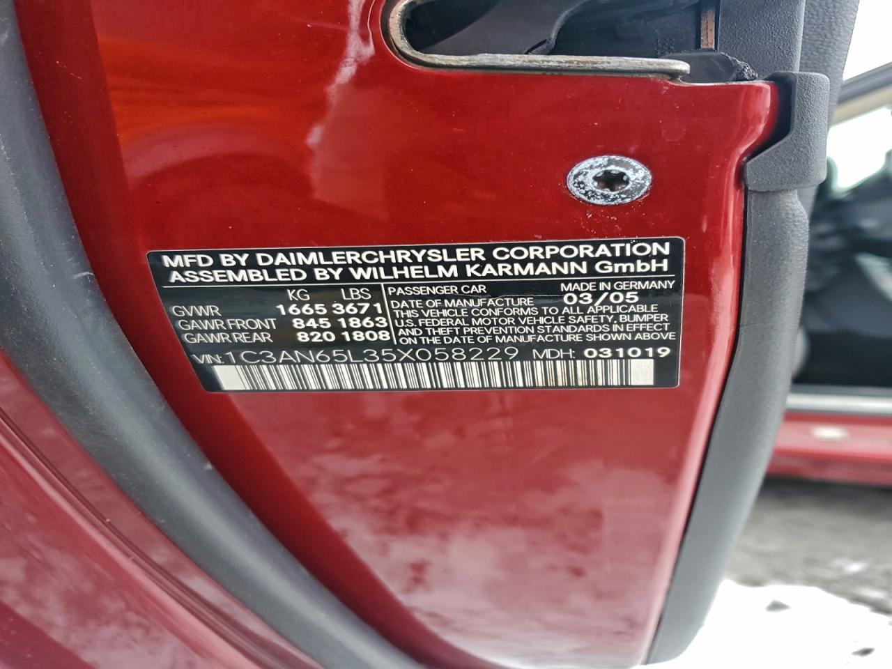 2005 Chrysler Crossfire Limited VIN: 1C3AN65L35X058229 Lot: 94886465