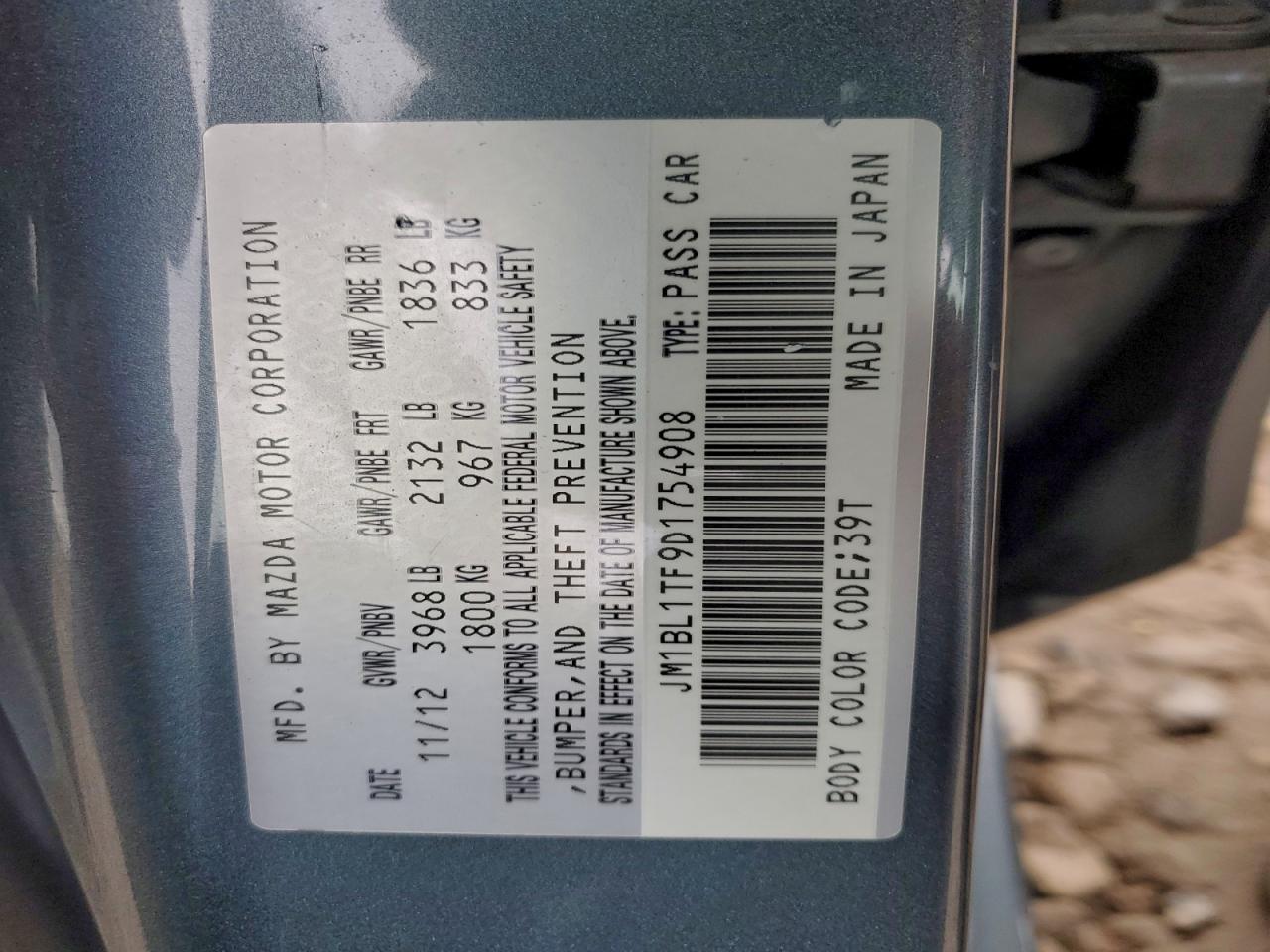 2013 Mazda 3 I VIN: JM1BL1TF9D1754908 Lot: 95434035