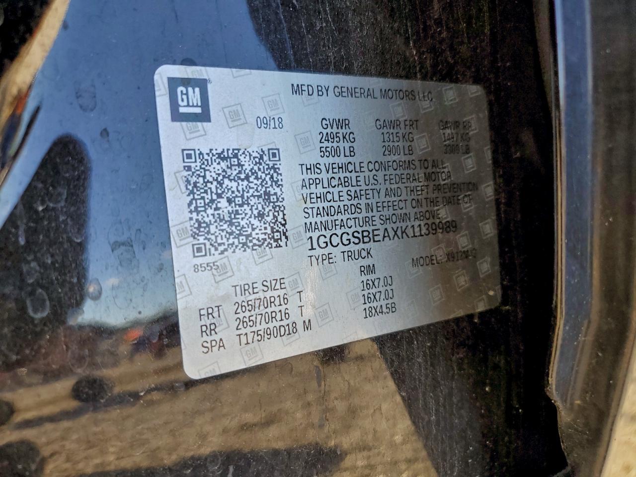 2019 Chevrolet Colorado VIN: 1GCGSBEAXK1139989 Lot: 96270215