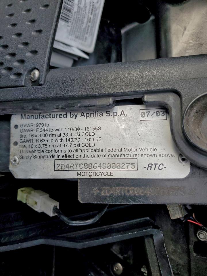 2004 Aprilia Scarabeo 500 VIN: ZD4RTC0064S000275 Lot: 96078845