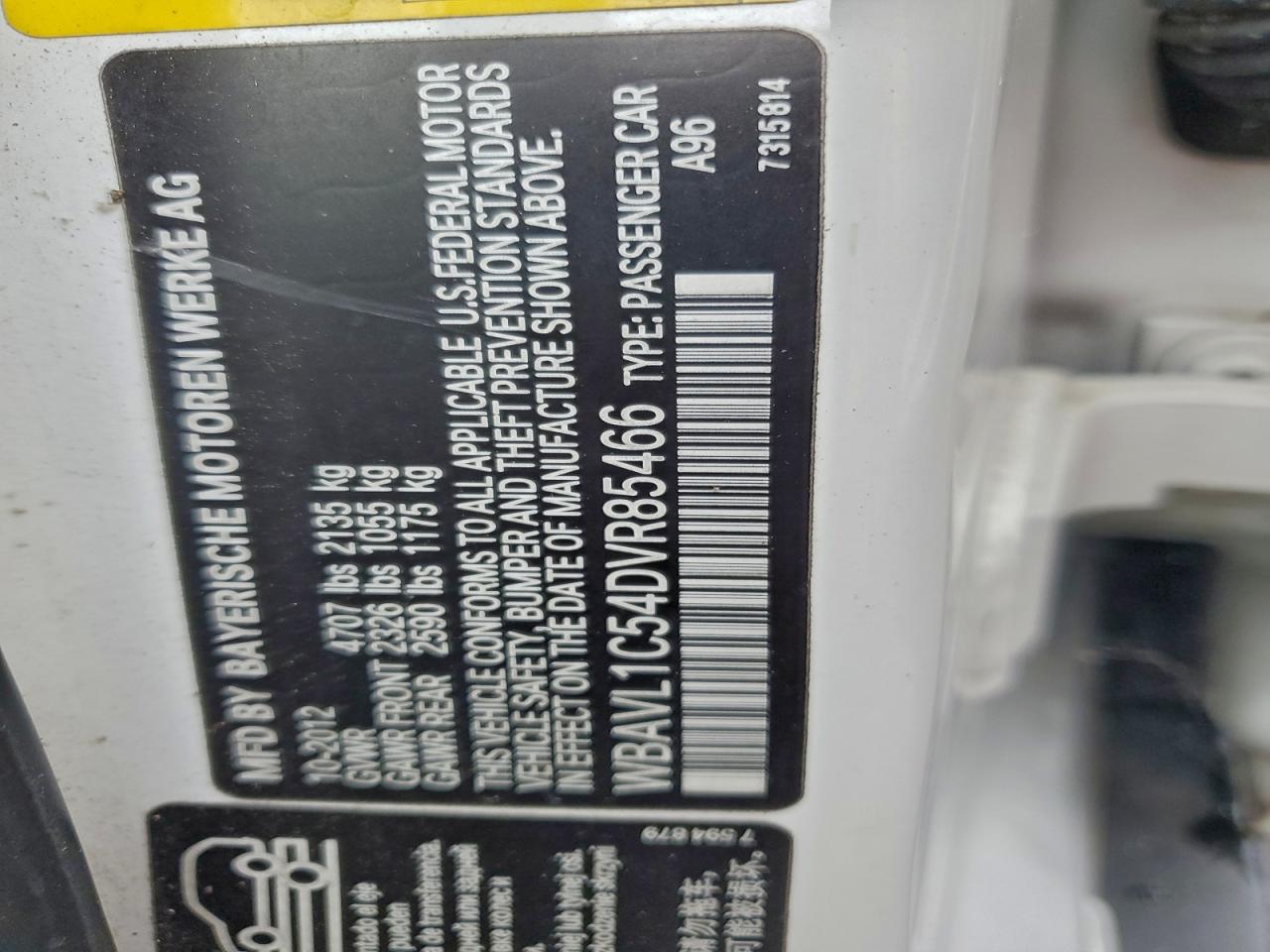 2013 BMW X1 xDrive28I VIN: WBAVL1C54DVR85466 Lot: 95450735