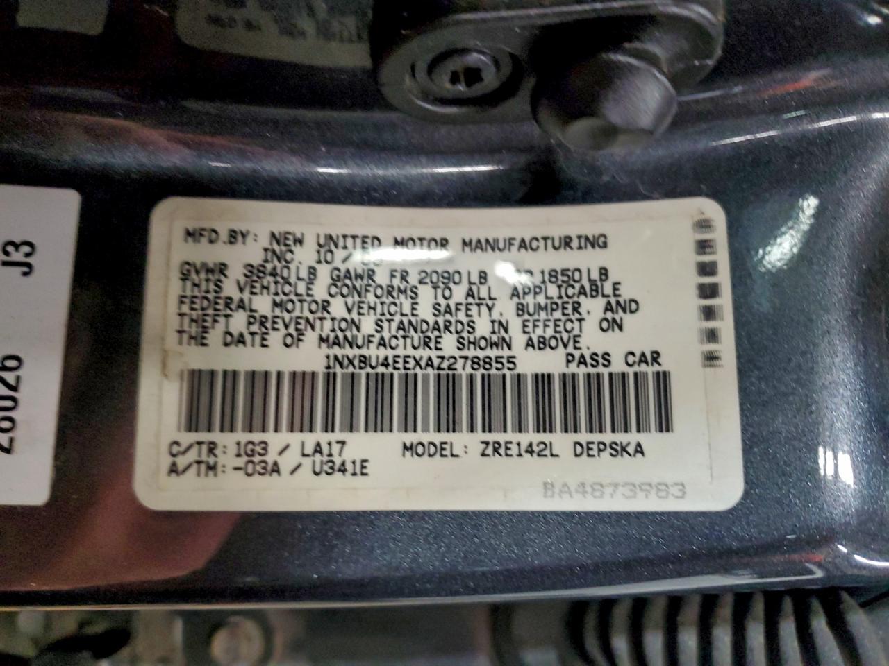 2010 Toyota Corolla Base VIN: 1NXBU4EEXAZ278855 Lot: 96732715