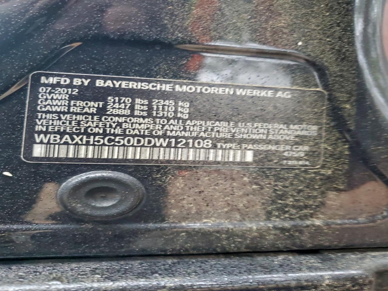 2013 BMW 528 Xi VIN: WBAXH5C50DDW12108 Lot: 94674135