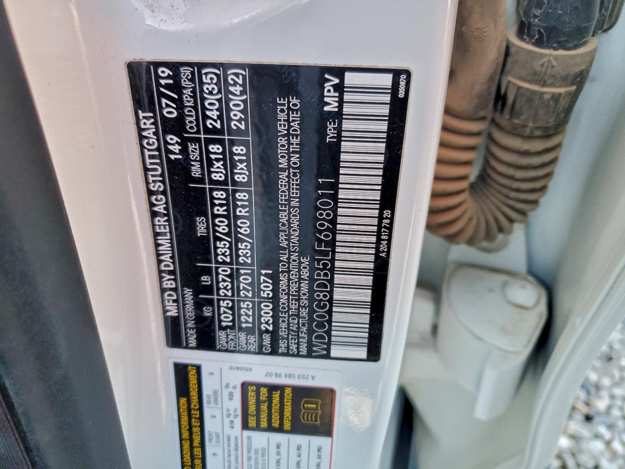 2020 Mercedes-Benz Glc 300 VIN: WDC0G8DB5LF698011 Lot: 94915085