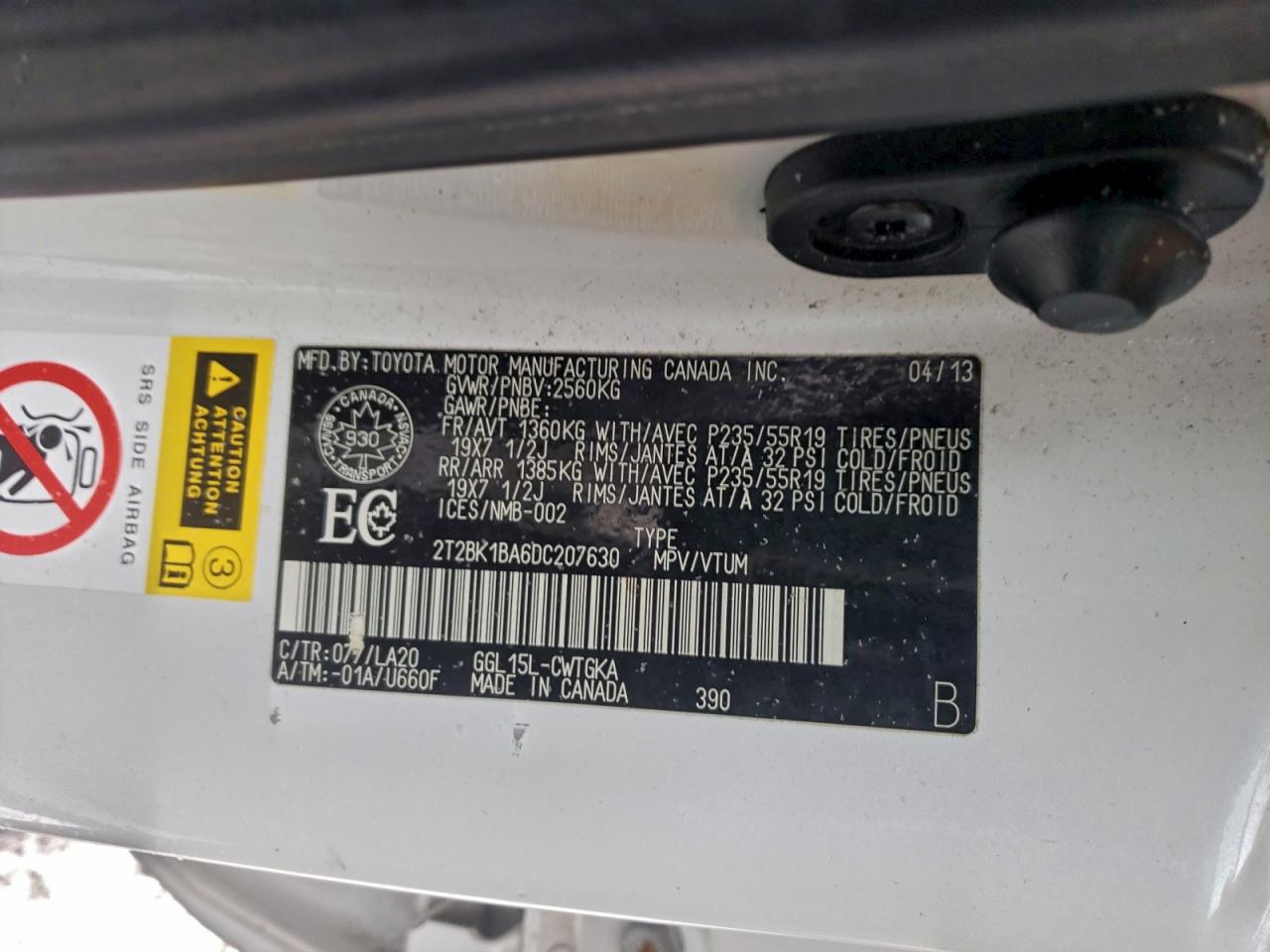 2013 Lexus Rx 350 Base VIN: 2T2BK1BA6DC207630 Lot: 94893915