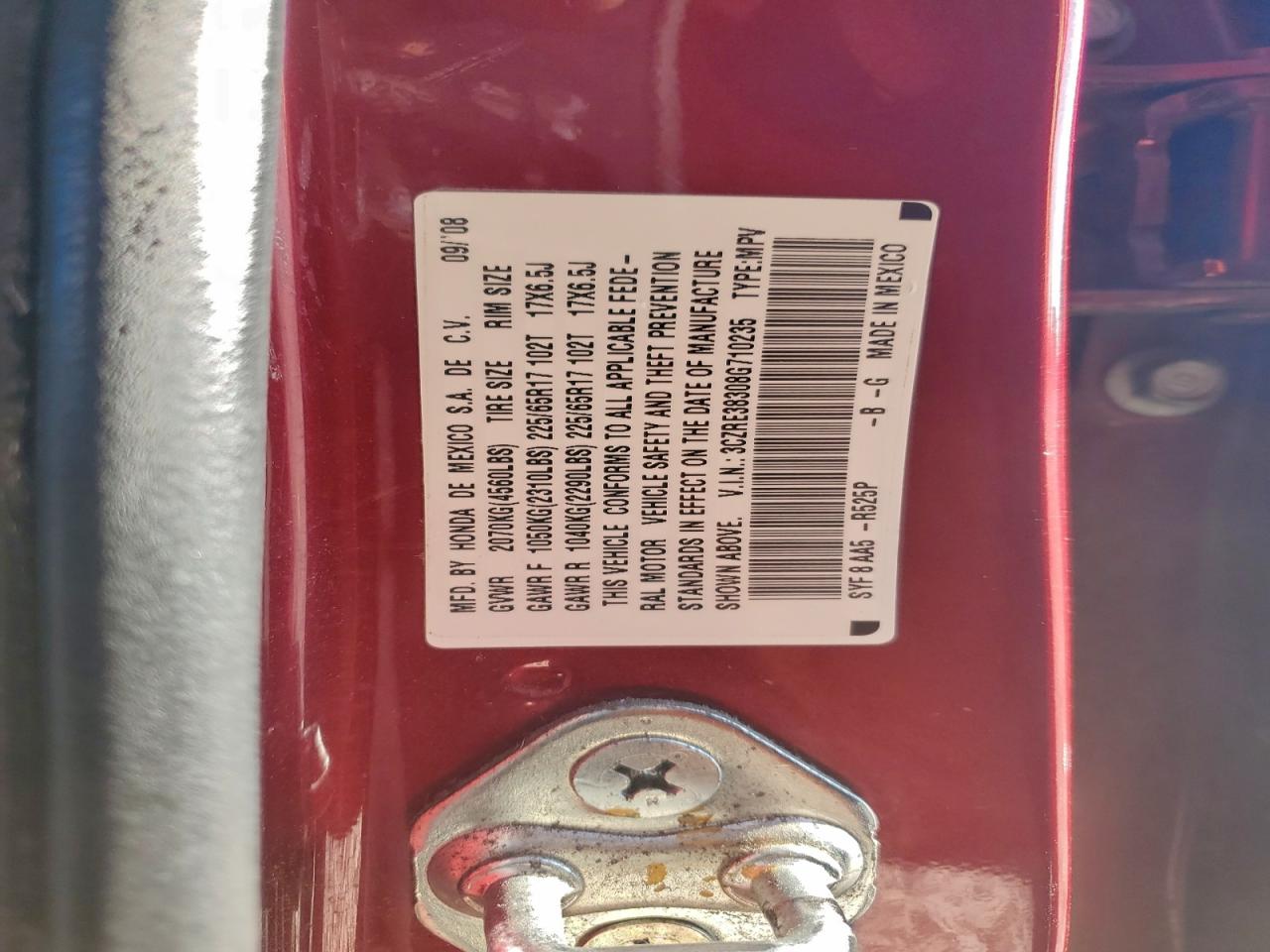 2008 Honda Cr-V Lx VIN: 3CZRE38308G710235 Lot: 95466555