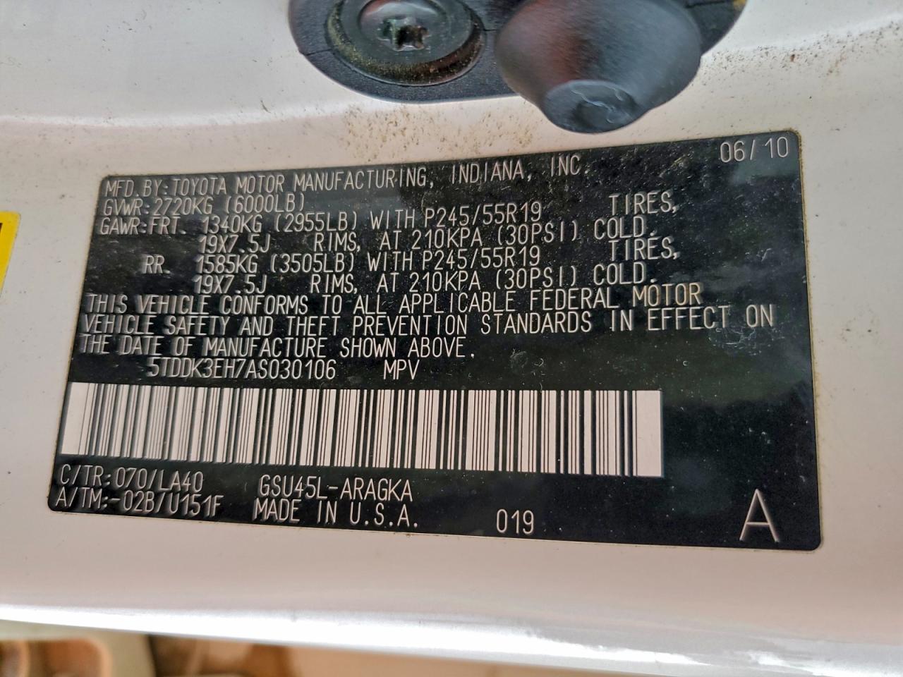 2010 Toyota Highlander Limited VIN: 5TDDK3EH7AS030106 Lot: 95166995