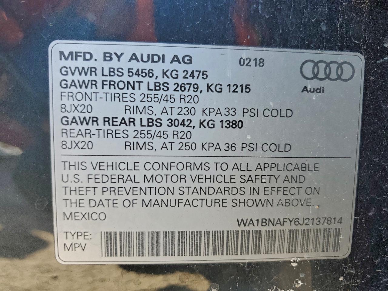 2018 Audi Q5 Premium Plus VIN: WA1BNAFY6J2137814 Lot: 91932415