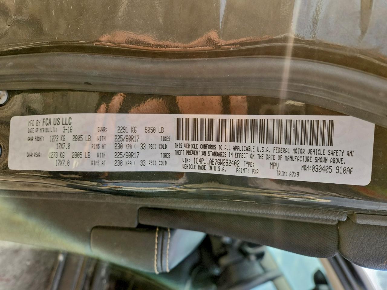 2016 Jeep Cherokee Sport VIN: 1C4PJLAB7GW282402 Lot: 97313505