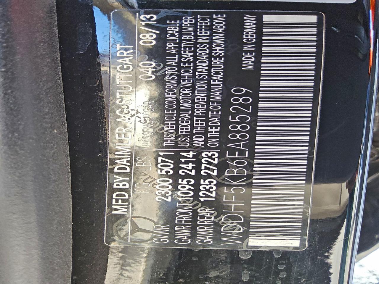 2014 Mercedes-Benz E 350 VIN: WDDHF5KB6EA885289 Lot: 92510435