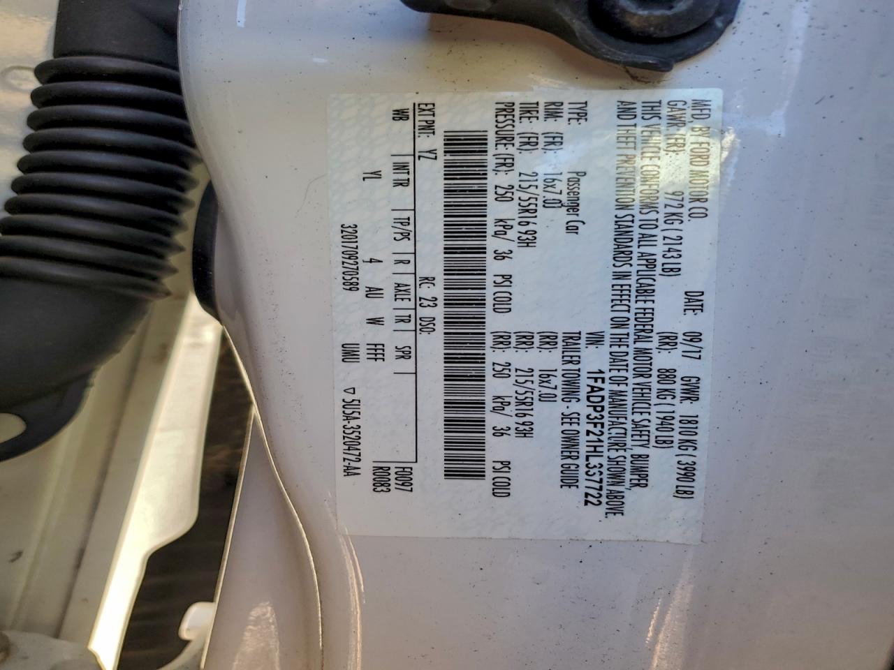 2017 Ford Focus Se VIN: 1FADP3F21HL337722 Lot: 97567105