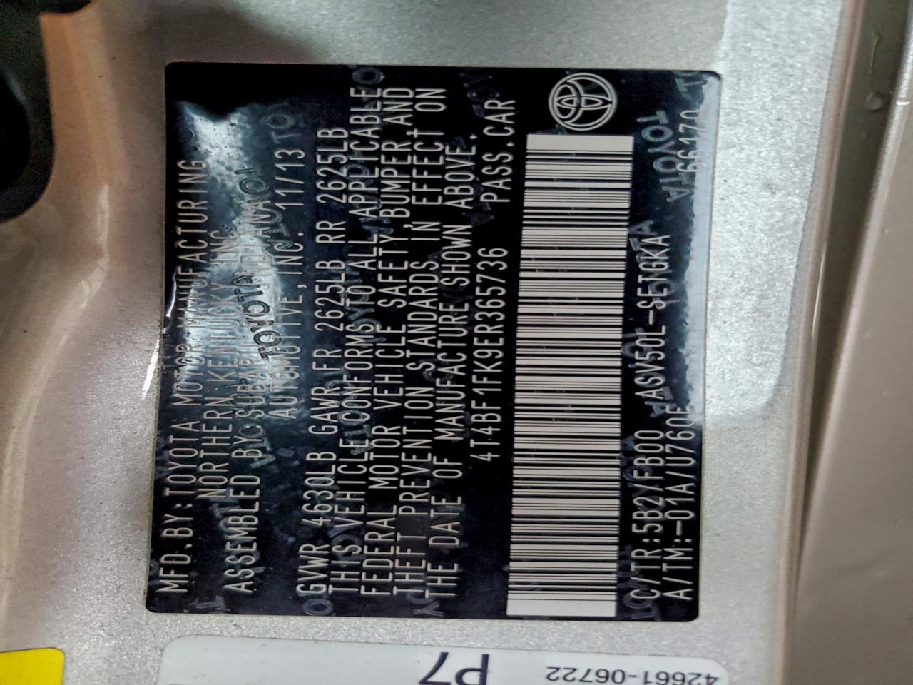 2014 Toyota Camry L VIN: 4T4BF1FK9ER365736 Lot: 94902815