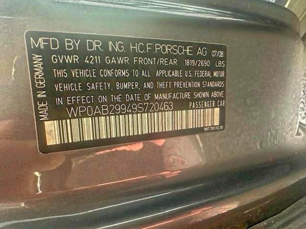 2009 Porsche 911 Carrera S VIN: WP0AB29949S720463 Lot: 97812685