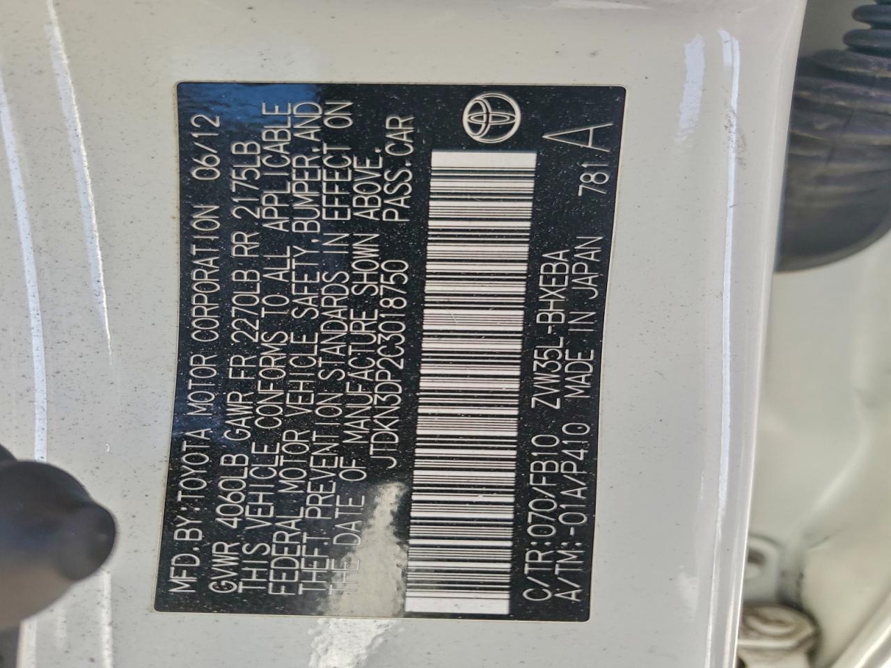 2012 Toyota Prius Plug-In VIN: JTDKN3DP2C3018750 Lot: 94798675