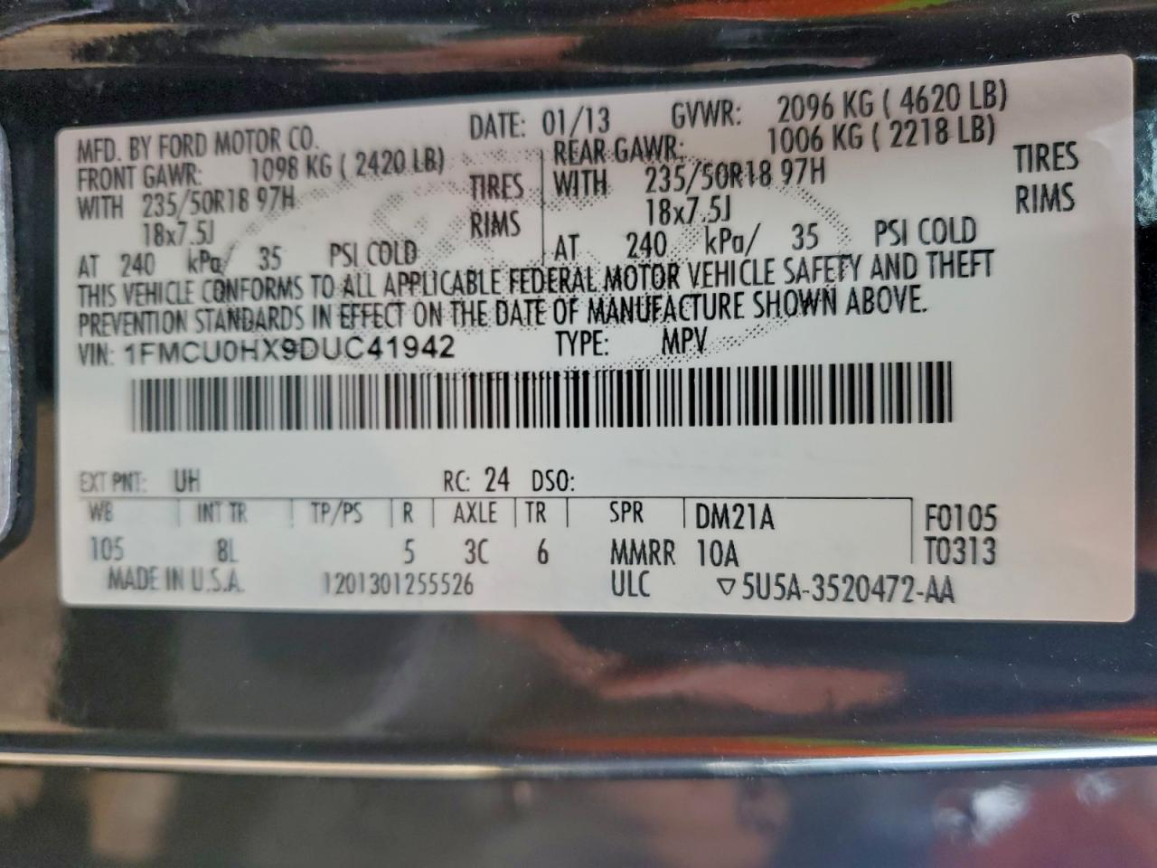 2013 Ford Escape Sel VIN: 1FMCU0HX9DUC41942 Lot: 94881035