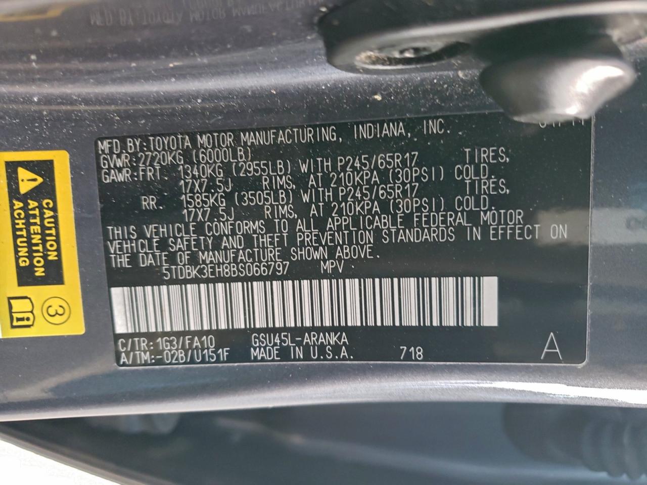 2011 Toyota Highlander Base VIN: 5TDBK3EH8BS066797 Lot: 93655725