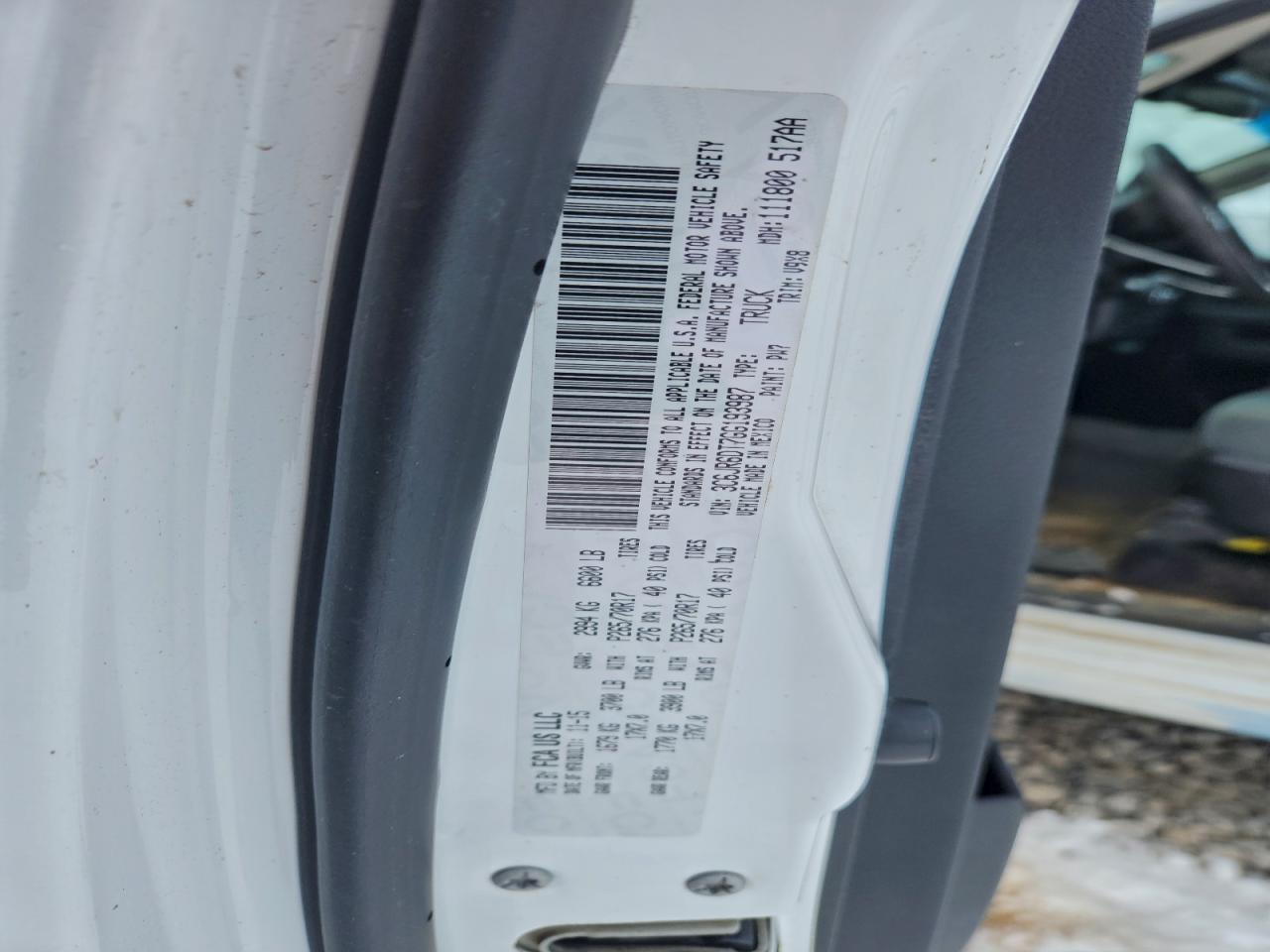 2016 Ram 1500 St VIN: 3C6JR6DT7GG193987 Lot: 96098525