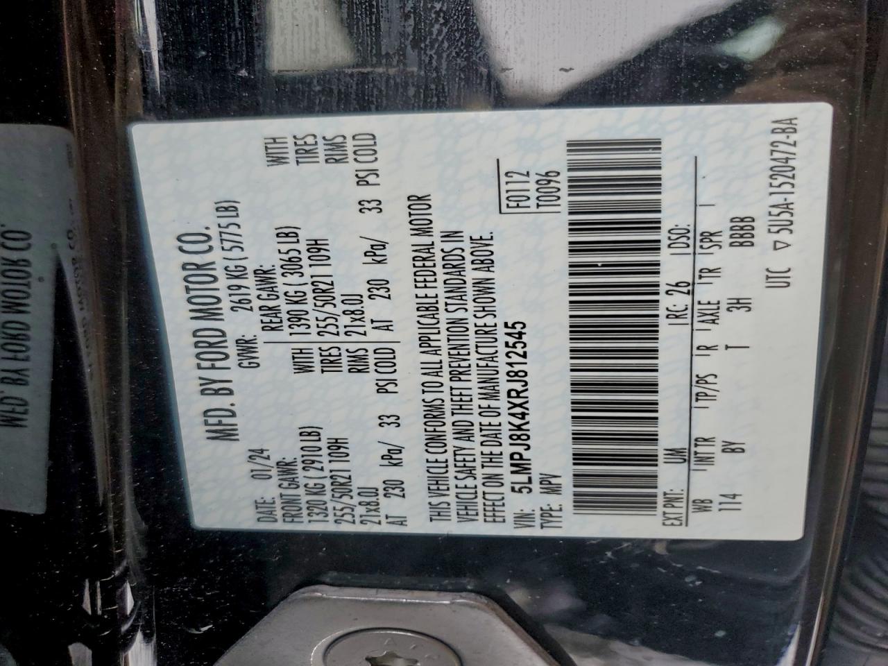 2024 Lincoln Nautilus Reserve VIN: 5LMPJ8K4XRJ812545 Lot: 97292595