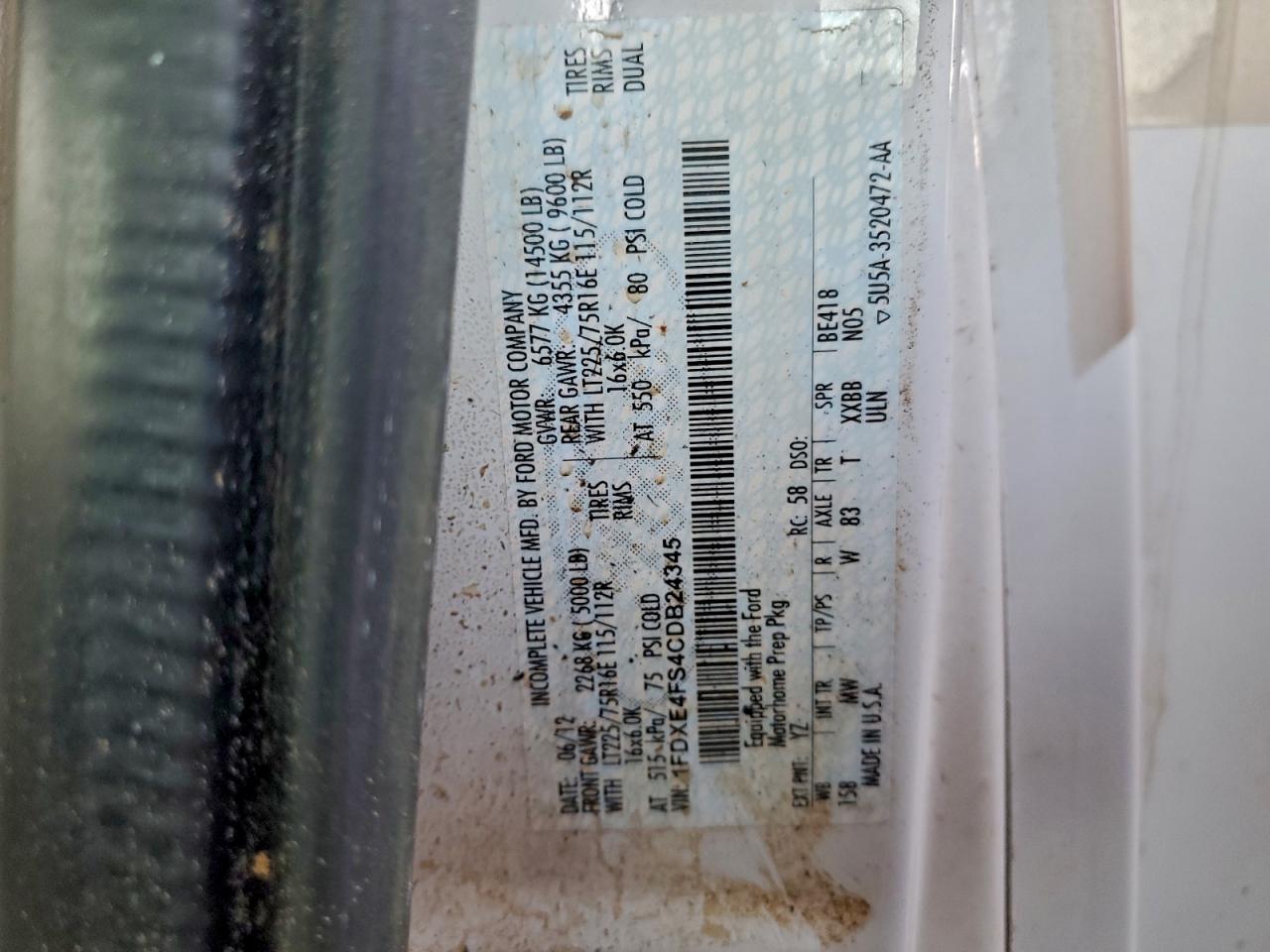 2012 Ford Econoline E450 Super Duty Cutaway Van VIN: 1FDXE4FS4CDB24345 Lot: 96487315