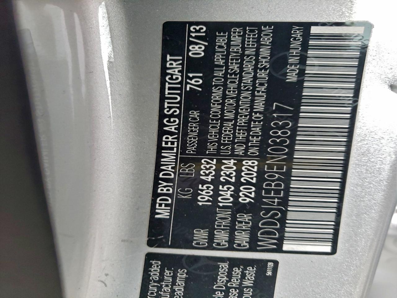 2014 Mercedes-Benz Cla 250 VIN: WDDSJ4EB9EN038317 Lot: 95211705