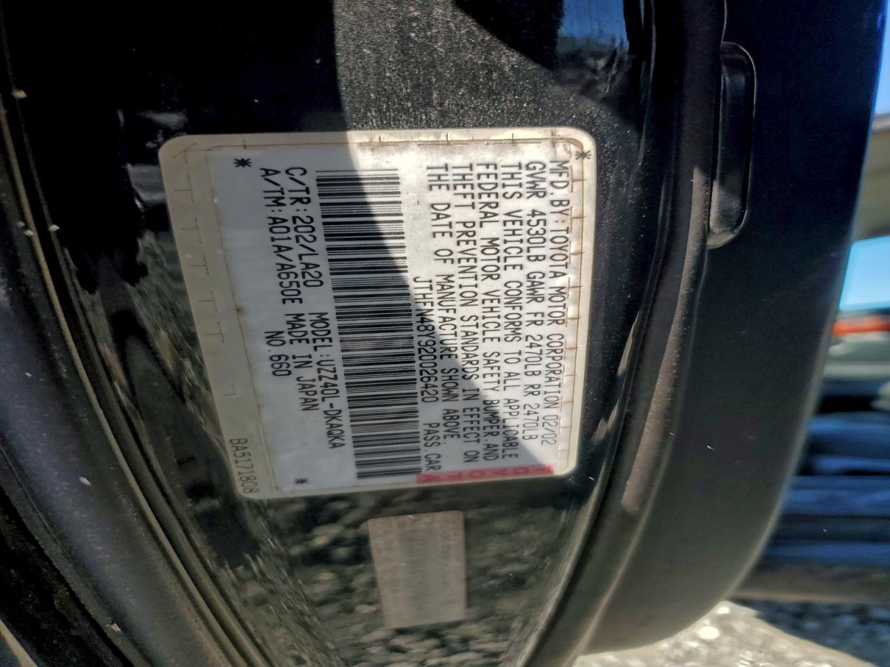 2002 Lexus Sc 430 VIN: JTHFN48Y920026420 Lot: 96692255