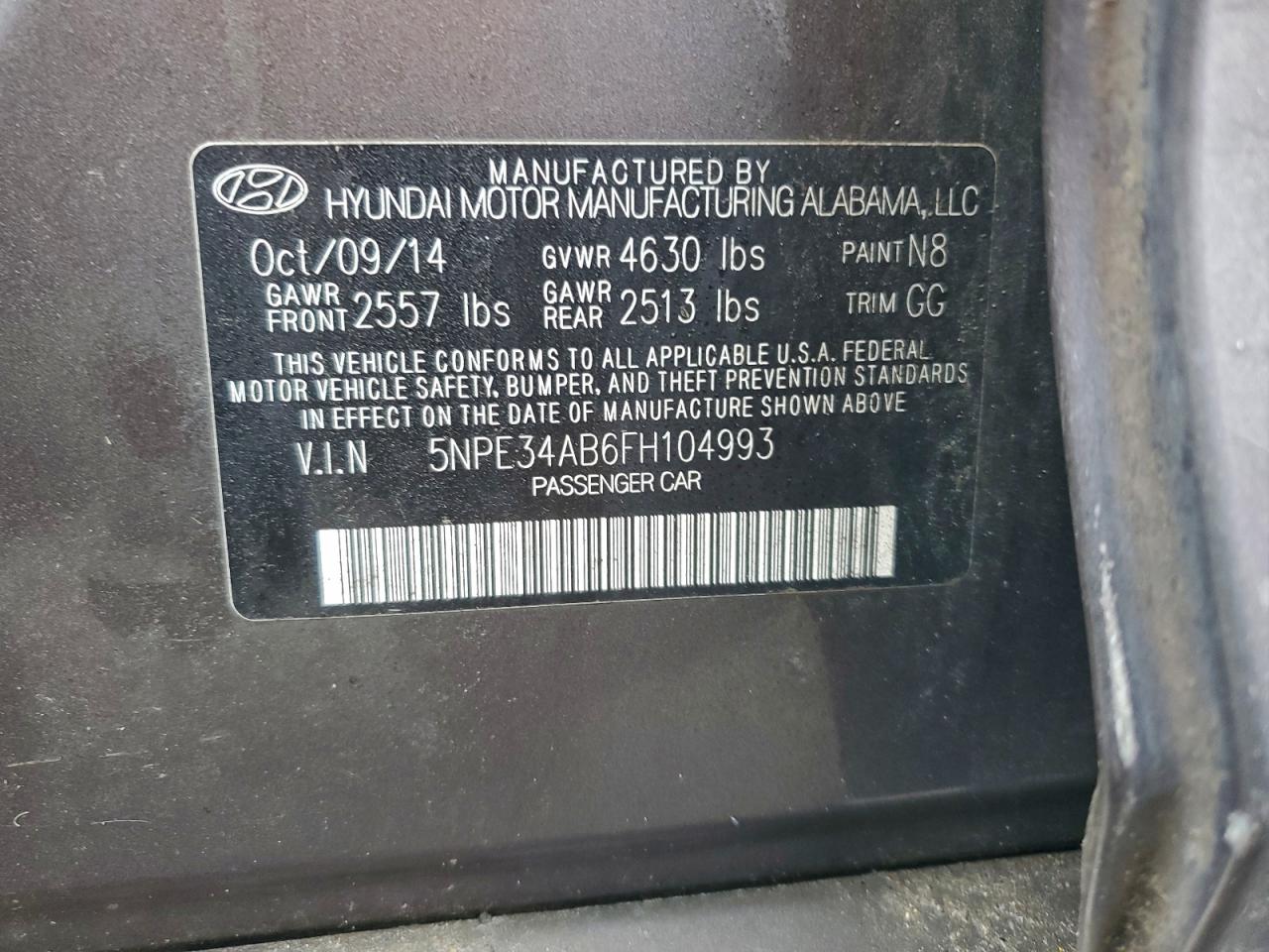 2015 Hyundai Sonata Sport VIN: 5NPE34AB6FH104993 Lot: 96025675