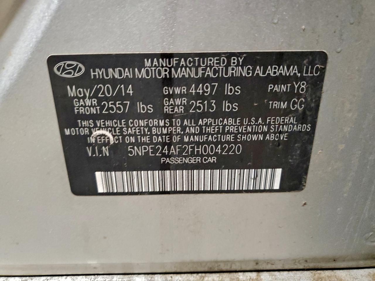 2015 Hyundai Sonata Se VIN: 5NPE24AF2FH004220 Lot: 95324615