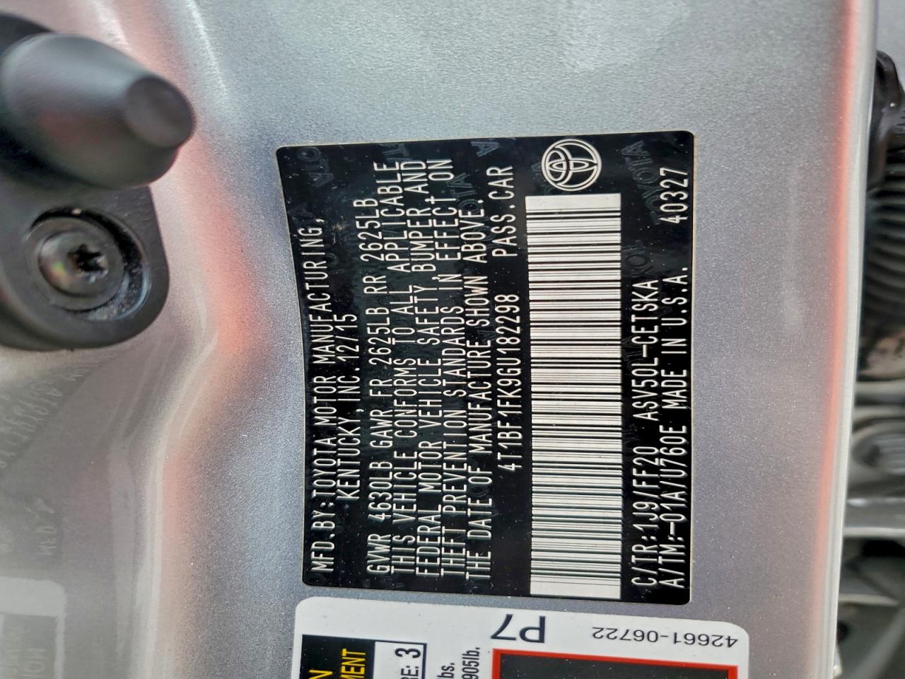 2016 Toyota Camry Le VIN: 4T1BF1FK9GU182298 Lot: 95326055