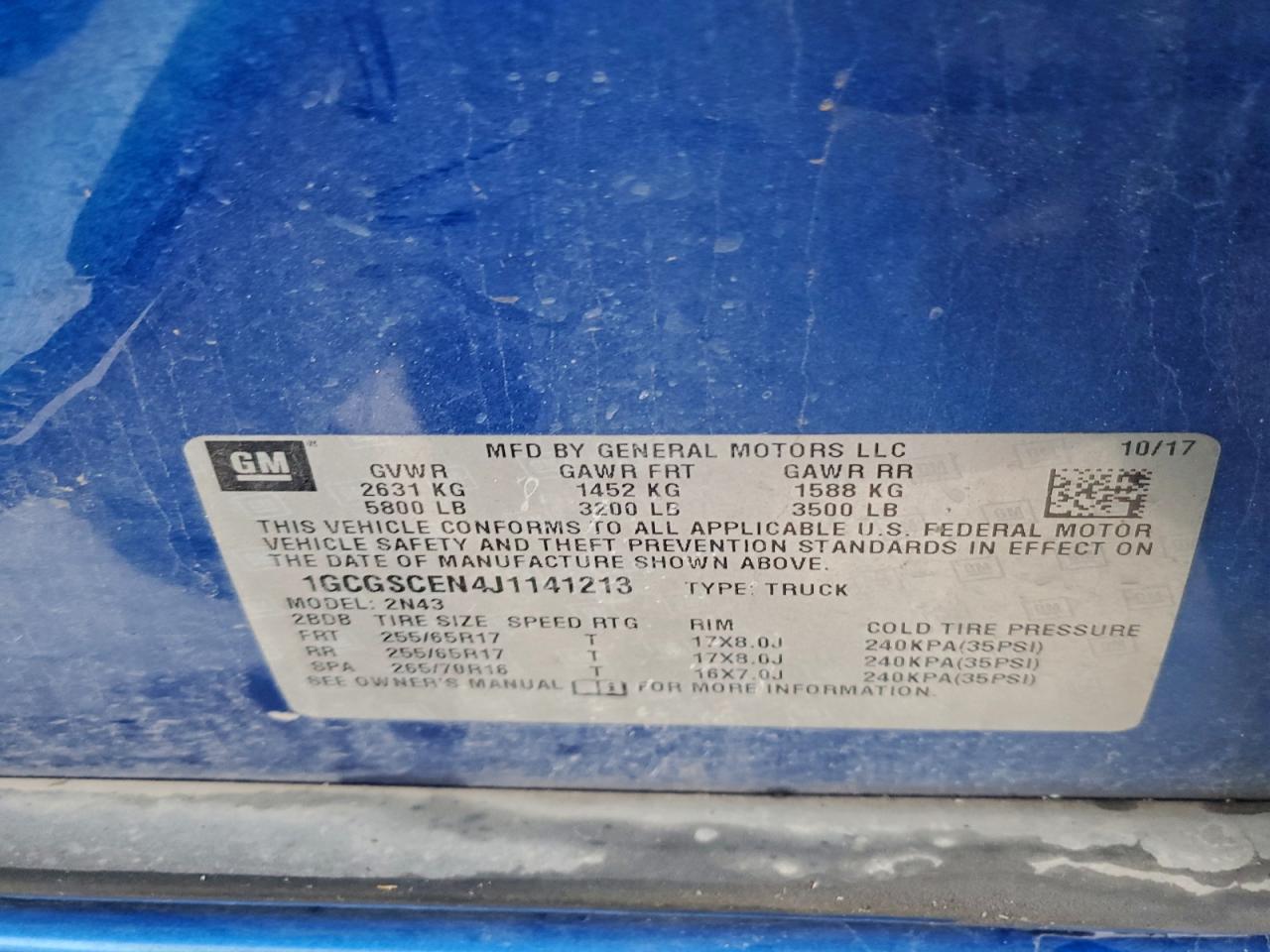 2018 Chevrolet Colorado Lt VIN: 1GCGSCEN4J1141213 Lot: 94693065