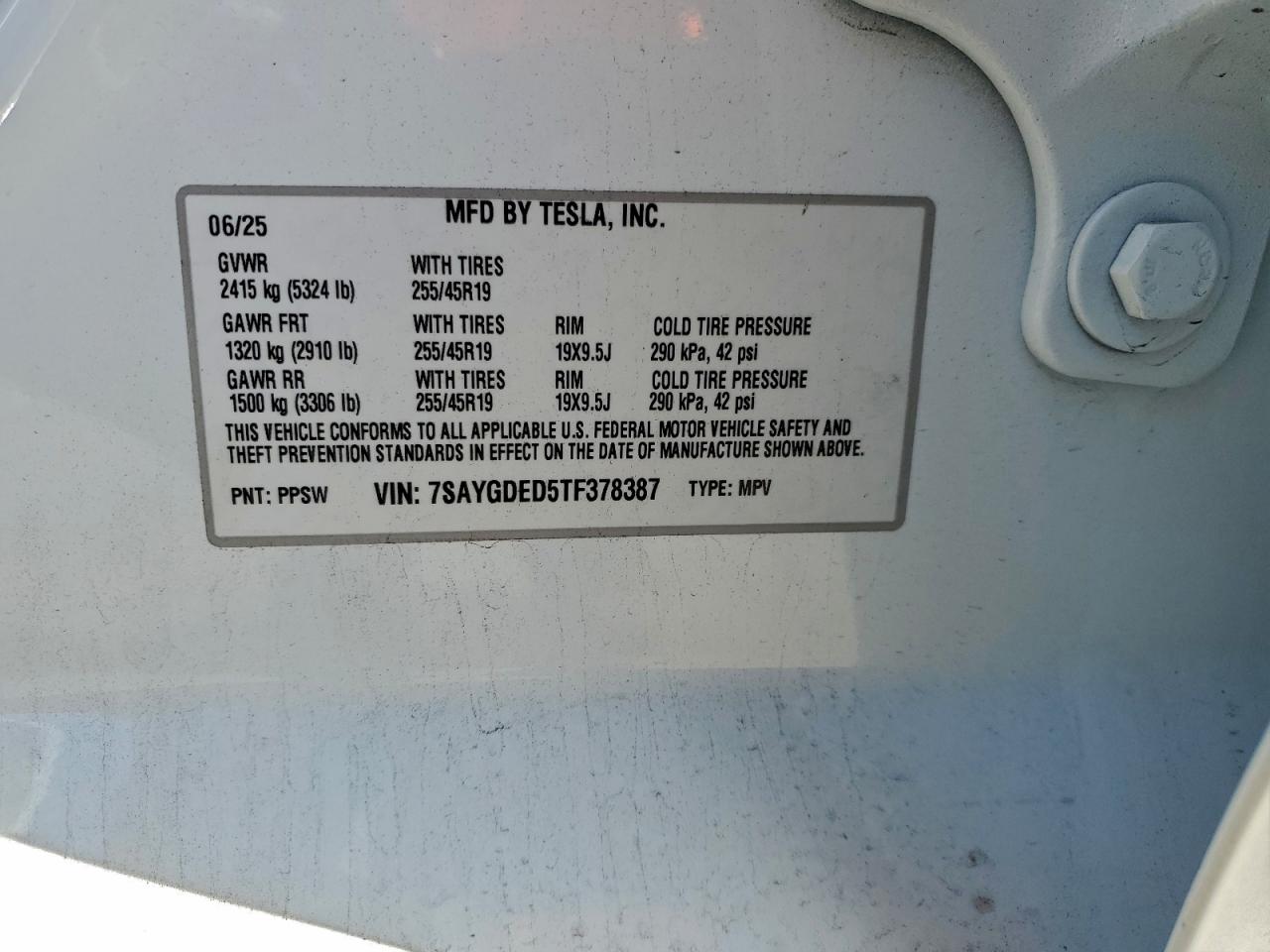 2026 Tesla Model Y VIN: 7SAYGDED5TF378387 Lot: 93856015