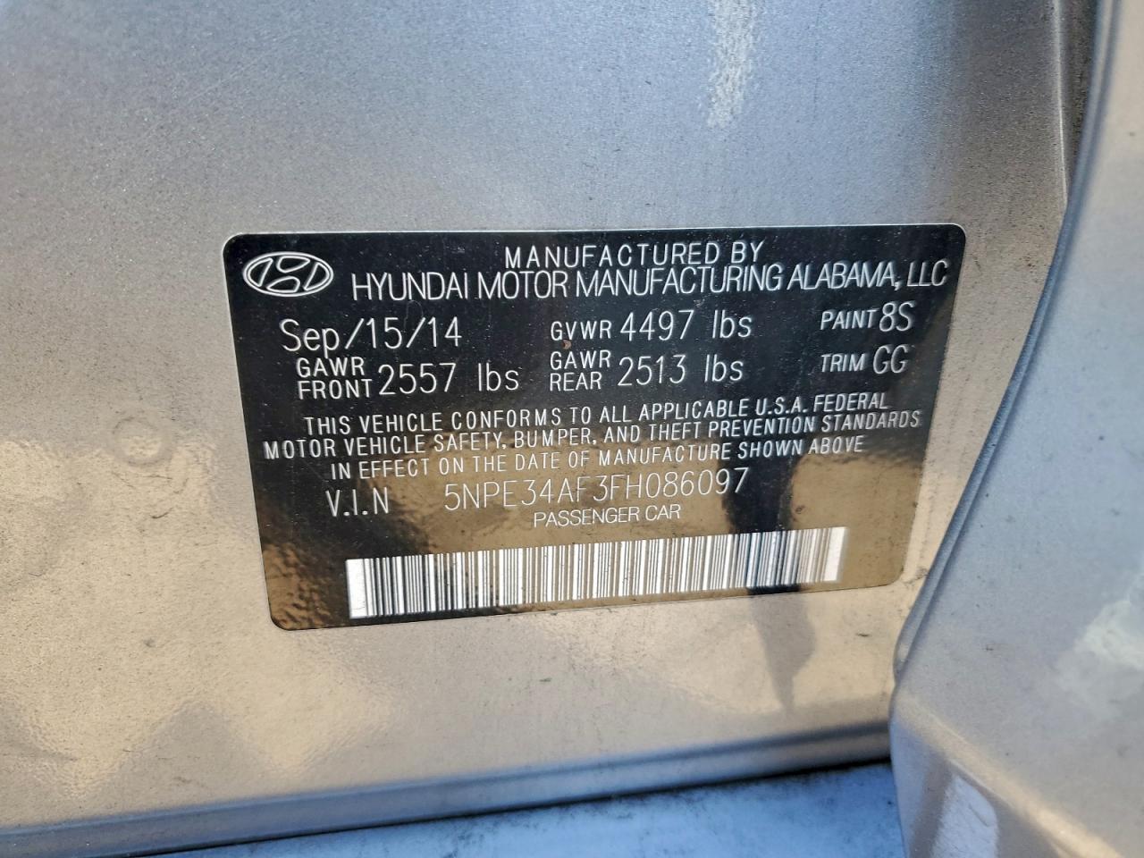 2015 Hyundai Sonata Sport VIN: 5NPE34AF3FH086097 Lot: 95482435